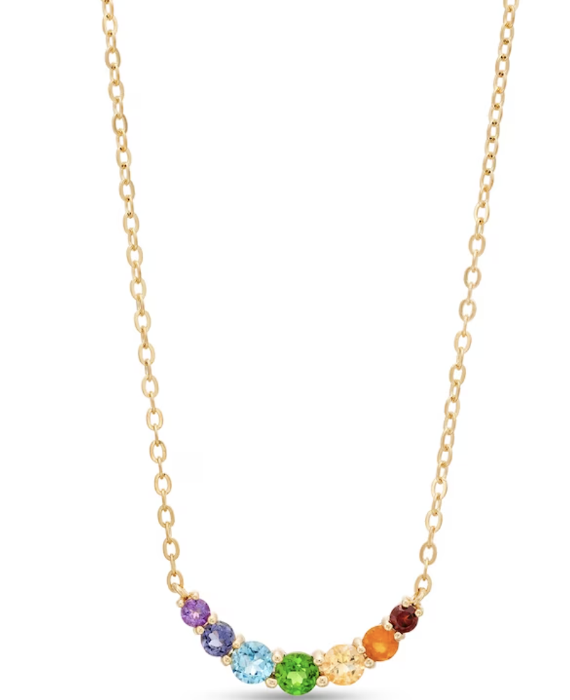 Zales Multi-Gemstone Graduated Curved Rainbow Necklace